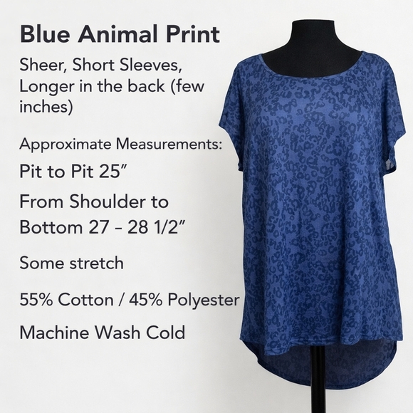 a.n.a Tops - a.n.a. A New Approach Blue Animal Print Top – Size 1X – NWT